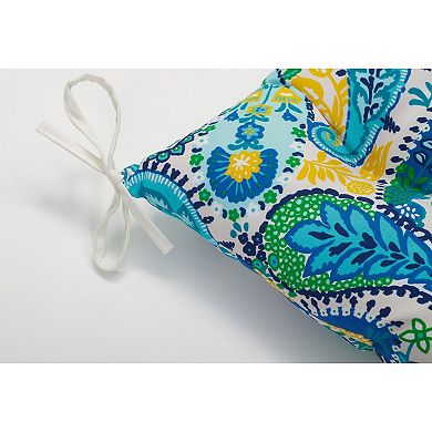 Pillow Perfect Paisley Indoor / Outdoor 18.5 in. x 19 in. Tufted Wicker Chair Pad with Ties 2-piece Set