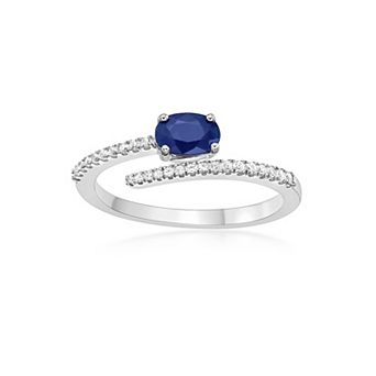 Gemminded 10k White Gold Sapphire & 1/8 Carat T.W. Diamond Ring