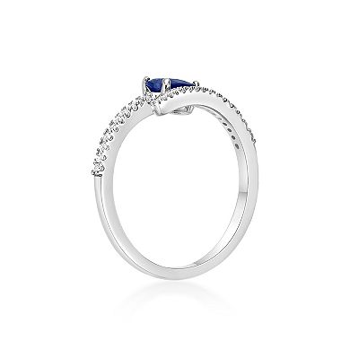Gemminded 10k White Gold Sapphire & 1/8 Carat T.W. Diamond Ring