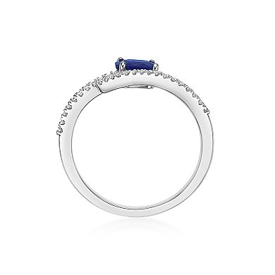 Gemminded 10k White Gold Sapphire & 1/8 Carat T.W. Diamond Ring