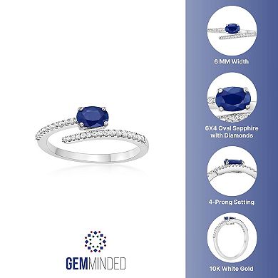 Gemminded 10k White Gold Sapphire & 1/8 Carat T.W. Diamond Ring