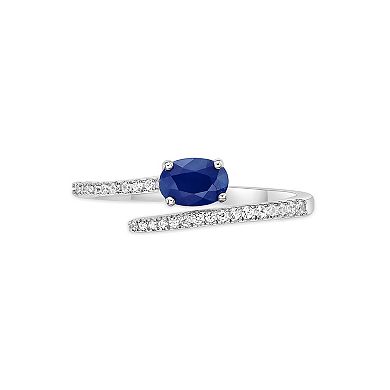 Gemminded 10k White Gold Sapphire & 1/8 Carat T.W. Diamond Ring