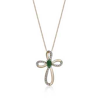 Gemminded 10k Gold Emerald & Diamond Accent Cross Pendant Necklace