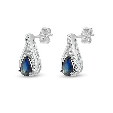 Gemminded 10k White Gold Sapphire & Diamond Accent Earrings