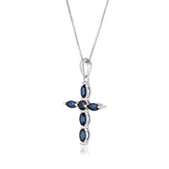 Gemminded 10k White Gold Sapphire Cross Pendant Necklace
