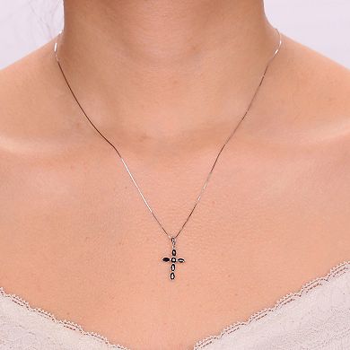 Gemminded 10k White Gold Sapphire Cross Pendant Necklace