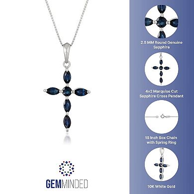 Gemminded 10k White Gold Sapphire Cross Pendant Necklace