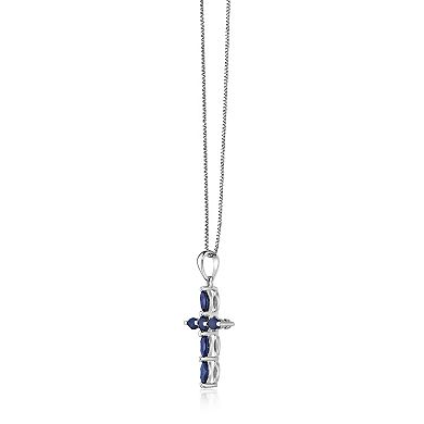 Gemminded 10k White Gold Sapphire Cross Pendant Necklace