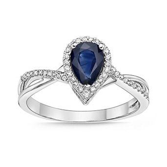 Gemminded 10k White Gold Sapphire & 1/8 Carat T.W. Diamond Ring