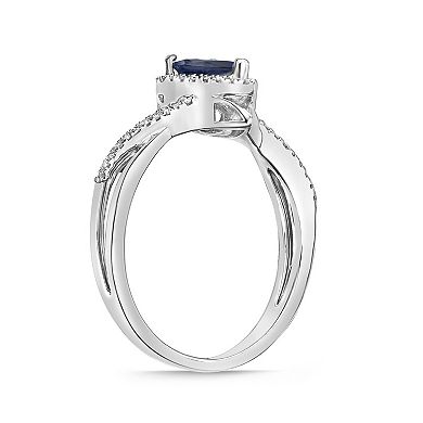 Gemminded 10k White Gold Sapphire & 1/8 Carat T.W. Diamond Ring