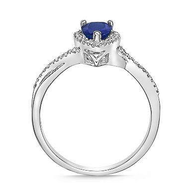 Gemminded 10k White Gold Sapphire & 1/8 Carat T.W. Diamond Ring