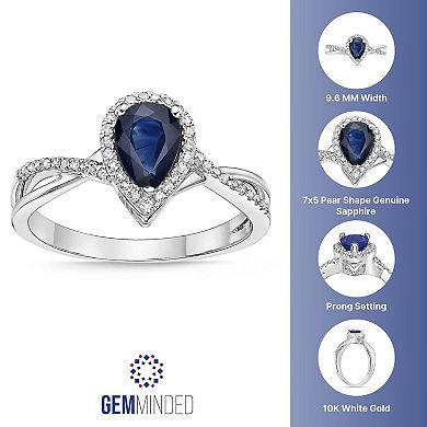 Gemminded 10k White Gold Sapphire & 1/8 Carat T.W. Diamond Ring