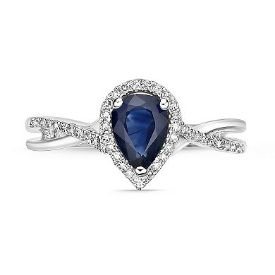 Gemminded 10k White Gold Sapphire & 1/8 Carat T.W. Diamond Ring