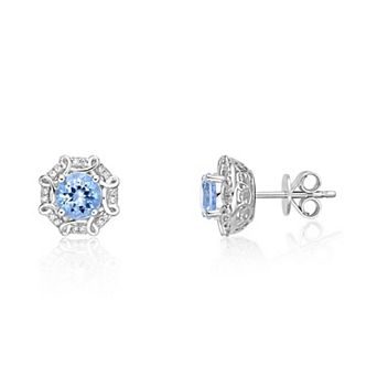 Gemminded 10k White Gold Aquamarine & 1/8 Carat T.W. Diamond Earrings