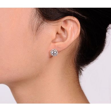 Gemminded 10k White Gold Aquamarine & 1/8 Carat T.W. Diamond Earrings