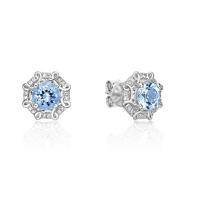 Gemminded 10k White Gold Aquamarine & 1/8 Carat T.W. Diamond Earrings