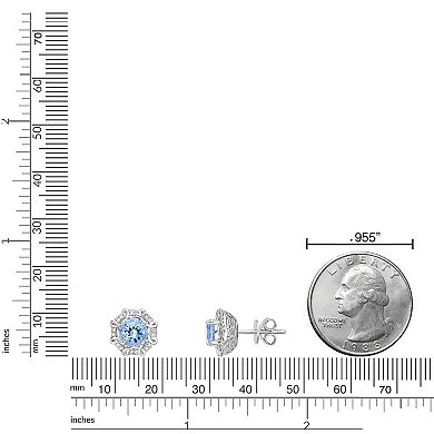 Gemminded 10k White Gold Aquamarine & 1/8 Carat T.W. Diamond Earrings