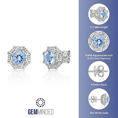 Gemminded 10k White Gold Aquamarine & 1/8 Carat T.W. Diamond Earrings