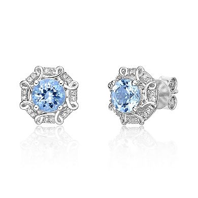 Gemminded 10k White Gold Aquamarine & 1/8 Carat T.W. Diamond Earrings