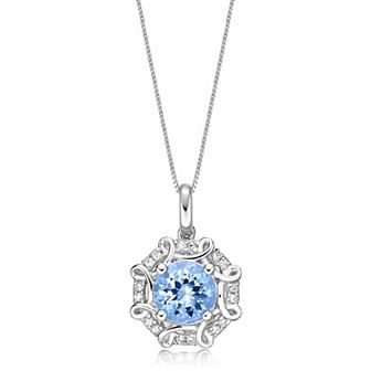 Gemminded 10k White Gold Aquamarine & 1/10 Carat T.W. Diamond Pendant Necklace