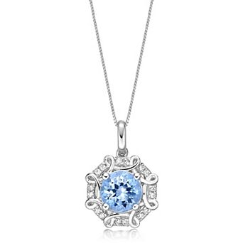 Gemminded 10k White Gold Aquamarine & 1/10 Carat T.W. Diamond Pendant Necklace