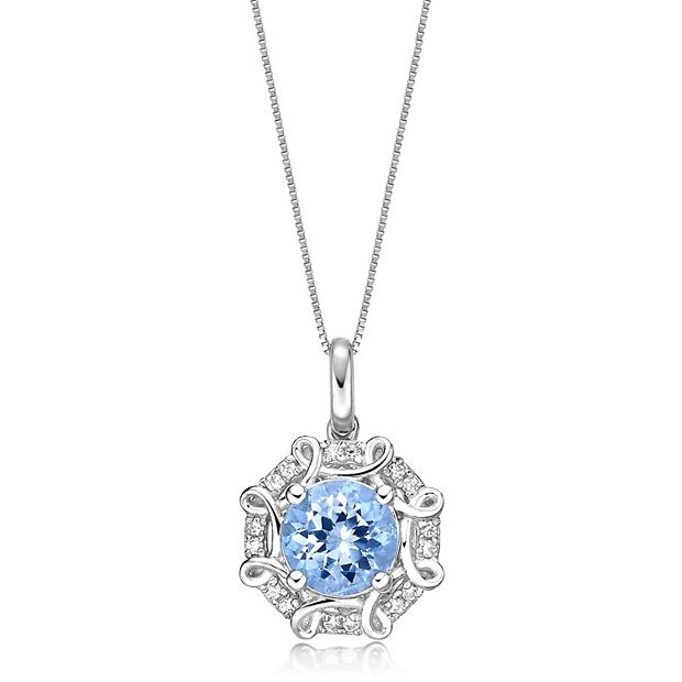 Gemminded 10k White Gold Aquamarine & 1/10 Carat T.W.