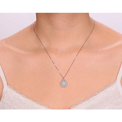 Gemminded 10k White Gold Aquamarine & 1/10 Carat T.W. Diamond Pendant Necklace