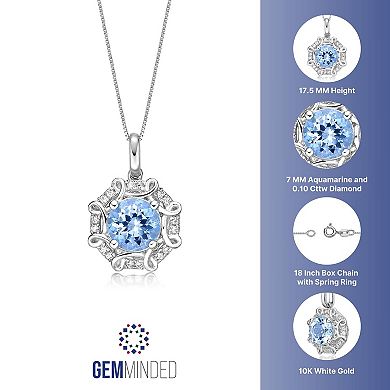 Gemminded 10k White Gold Aquamarine & 1/10 Carat T.W. Diamond Pendant Necklace
