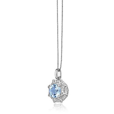 Gemminded 10k White Gold Aquamarine & 1/10 Carat T.W. Diamond Pendant Necklace