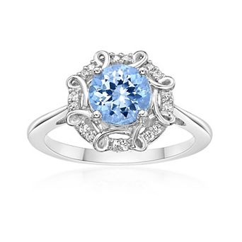 Gemminded 10k White Gold Aquamarine & 1/10 Carat T.W. Diamond Ring