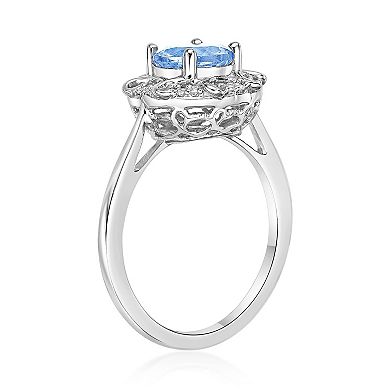 Gemminded 10k White Gold Aquamarine & 1/10 Carat T.W. Diamond Ring