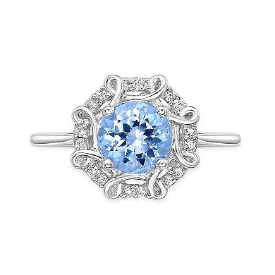Gemminded 10k White Gold Aquamarine & 1/10 Carat T.W. Diamond Ring