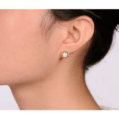 Gemminded 10k Gold Opal & 1/8 Carat T.W. Diamond Earrings
