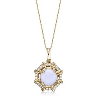 Gemminded 10k Gold Rund Opal & 1/10 Carat T.W. Diamond Pendant Necklace