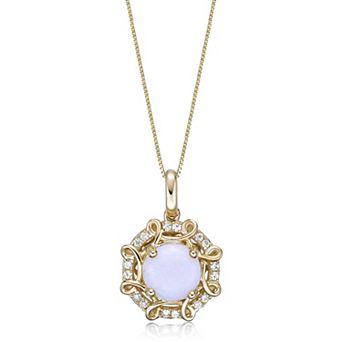 Gemminded 10k Gold Rund Opal & 1/10 Carat T.W. Diamond Pendant Necklace