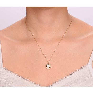Gemminded 10k Gold Rund Opal & 1/10 Carat T.W. Diamond Pendant Necklace