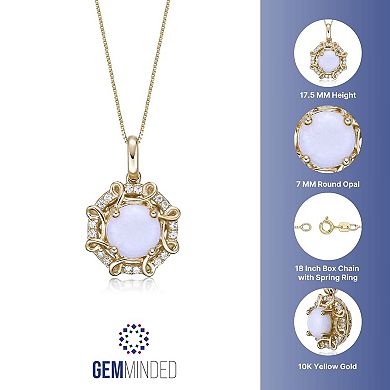 Gemminded 10k Gold Rund Opal & 1/10 Carat T.W. Diamond Pendant Necklace