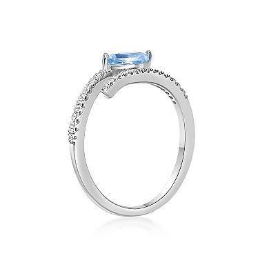 Gemminded 10k White Gold Aquamarine & 1/8 Carat T.W. Diamond Ring