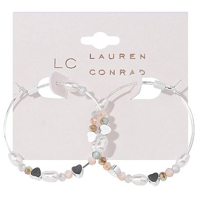 LC Lauren Conrad Sterling Silver Wire Hoop Multi Pastel Bead Earrings