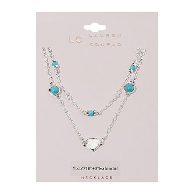 LC Lauren Conrad 2-Row Sterling Silver Simulated Turquoise Beaded White Heart Necklace