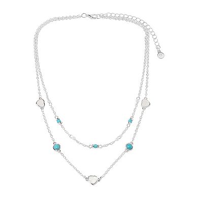 LC Lauren Conrad 2-Row Sterling Silver Simulated Turquoise Beaded White Heart Necklace