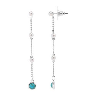 LC Lauren Conrad Sterling Silver Simulated Pearl & Simulated Turquoise Linear Earrings