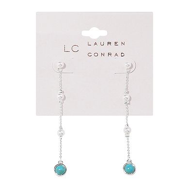 LC Lauren Conrad Sterling Silver Simulated Pearl & Simulated Turquoise Linear Earrings