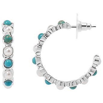 LC Lauren Conrad Sterling Silver Simulated Pearl & Simulated Turquoise J-Hoop Earrings