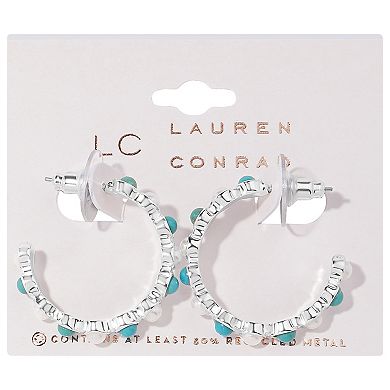 LC Lauren Conrad Sterling Silver Simulated Pearl & Simulated Turquoise J-Hoop Earrings