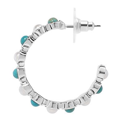 LC Lauren Conrad Sterling Silver Simulated Pearl & Simulated Turquoise J-Hoop Earrings