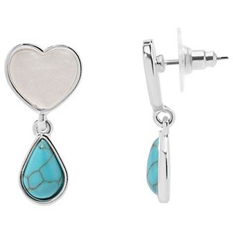 LC Lauren Conrad Sterling Silver White Heart & Simulated Turquoise Earrings