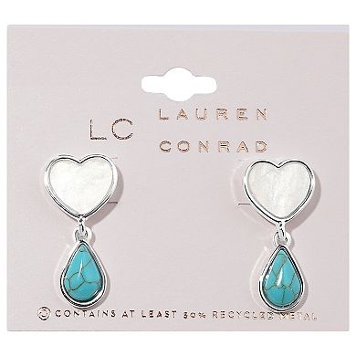 LC Lauren Conrad Sterling Silver White Heart & Simulated Turquoise Earrings