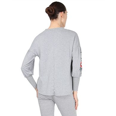 Women's Oversized Dropped Sleeve Top With Ribbed Cuff And Embroidery