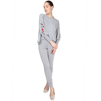 Women's Oversized Dropped Sleeve Top With Ribbed Cuff And Embroidery